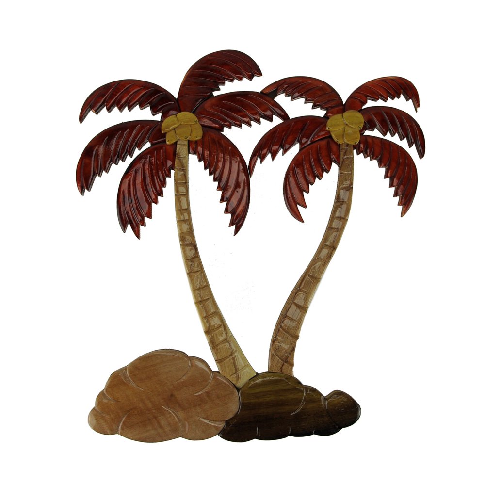 Tropical Palm Trees Hand Crafted Intarsia Wood Art Wall Hanging