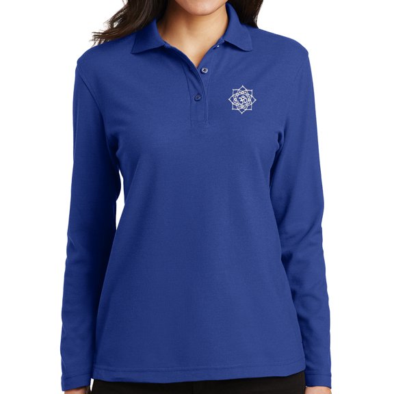Ladie's White Lotus Om Patch Moisture-Wicking Long Sleeve Polo Shirt, Medium Royal