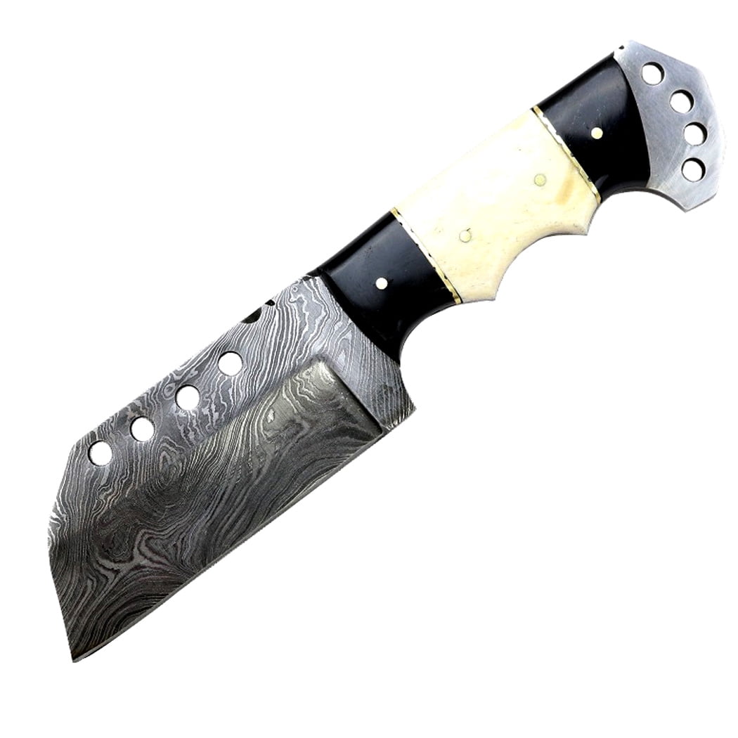 Hunt-Down 8.5' Full Tang Damascus Blade Horn Handle Hunting Knife with Sheath