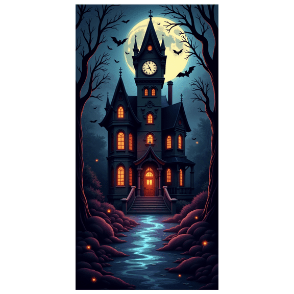 Gothic Haunted Castle Banner Full Moon Spooky House Halloween Decor for Haunted House Party Halloween Event Spooky Celebration