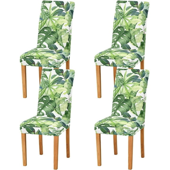 Tropical Palm Leaf Green Dining Chair Covers Set of 4, Stretch Kitchen Chair Slipcover Washable Removable Chair Covers Protector for Dining Room, Hotel and Ceremony