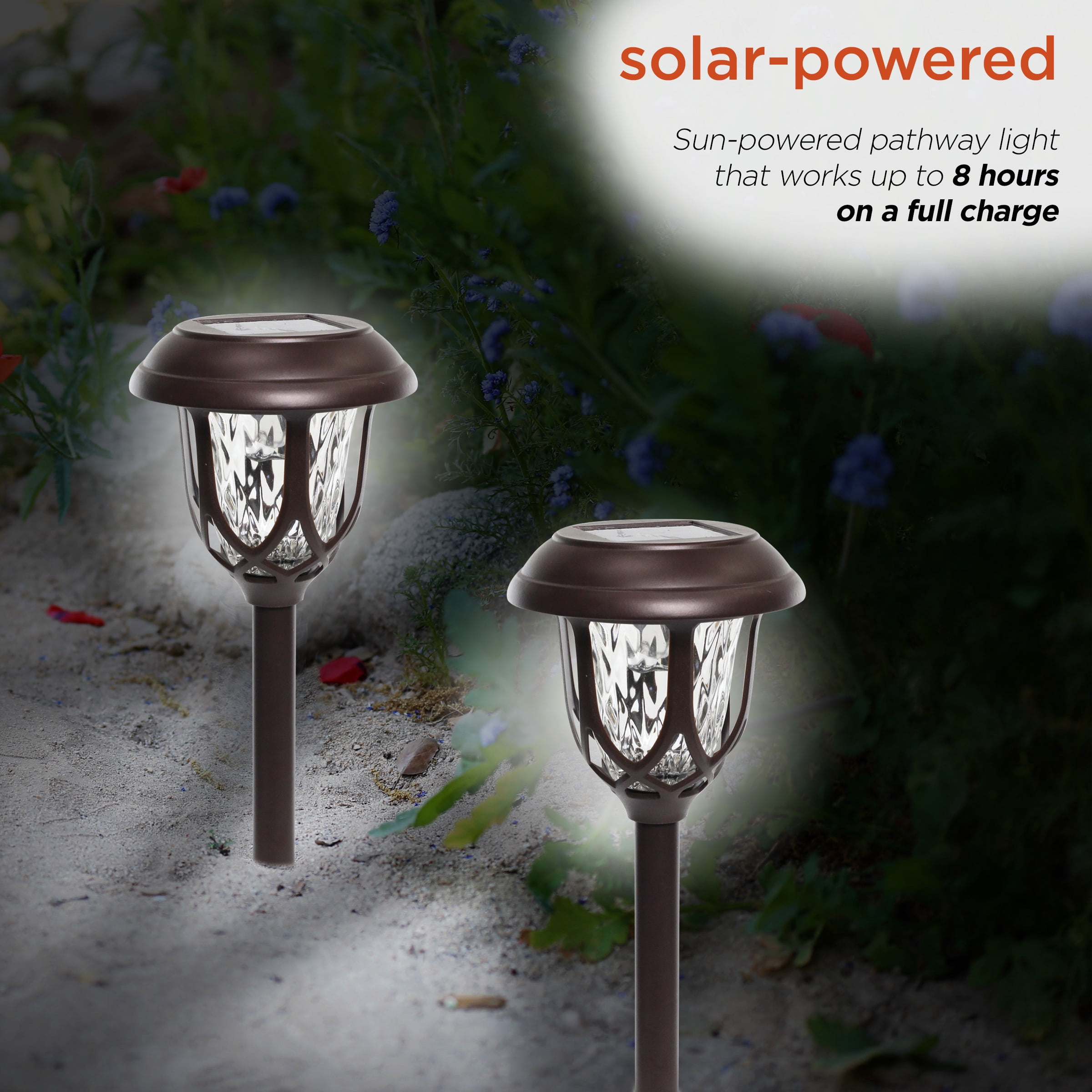 Alpine Corporation 17" Tall Super Bright High Lumen Outdoor Solar Powered Pathway Light Stakes, Bronze (Set of 2)