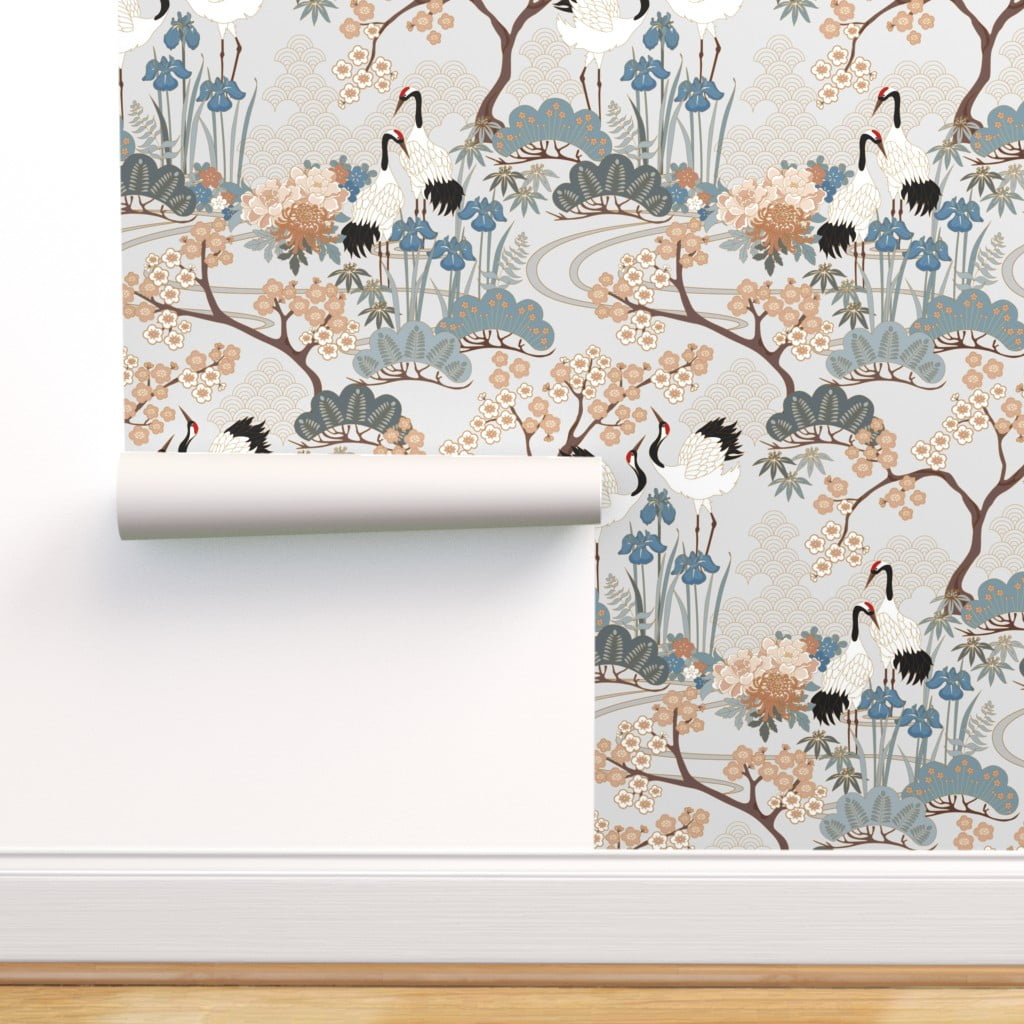Peel & Stick Wallpaper Swatch - Japanese Garden Light Grey Asian Floral