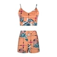thumbnail image 4 of Babysbule Women Shorts Womens Fashion Leaf And Stripe Printed Sling Short Two-Piece Suit And Pocket, 4 of 9