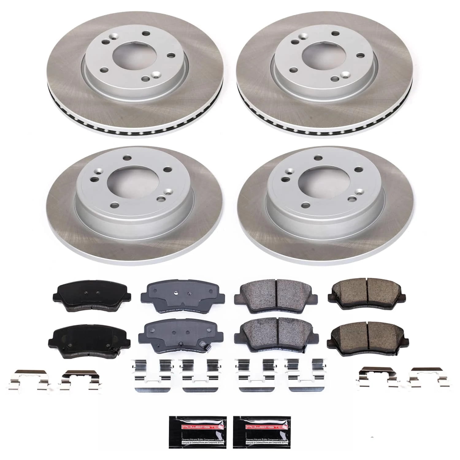 PowerStop Front and Rear Semi-Coated Rotor and Low-Dust Ceramic Brake Pad Kit SC7582