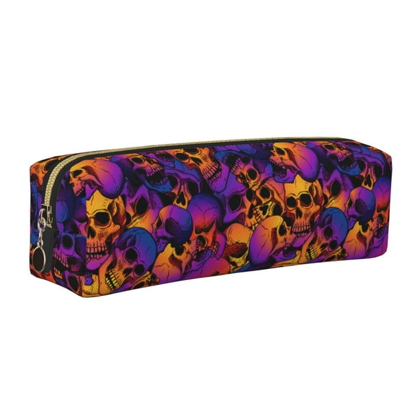 Disketp Skull Estuche de Lápices de Cuero con Cierre, Estuche Compacto para Papelería, Bolígrafos y Accesorios Pequeños