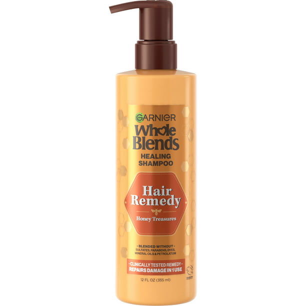Garnier Whole Blends Sulfate Free Remedy Replenishing Shampoo with Honey  for Very Damaged Hair, 12 fl oz 