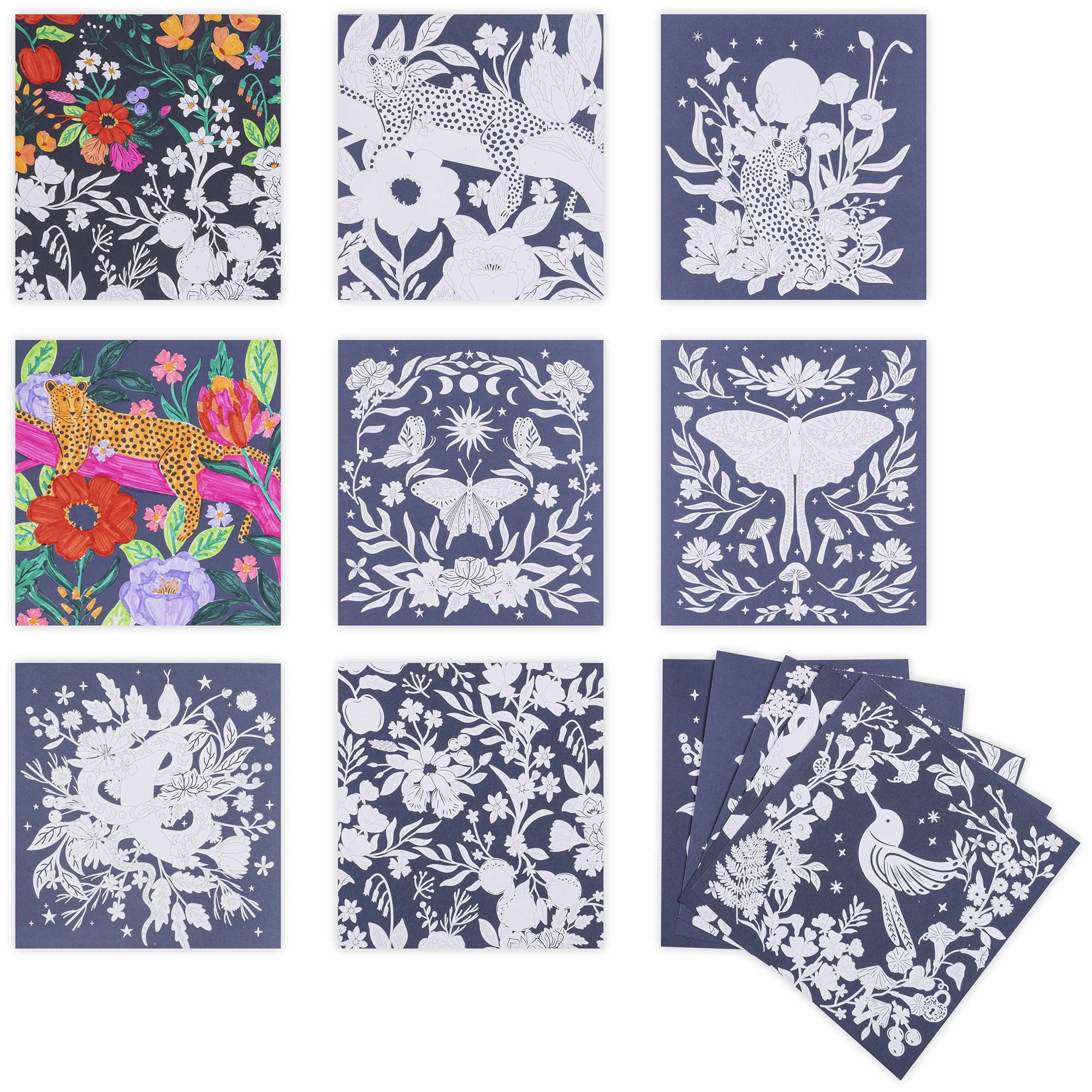 Vivid by Brea Reese: Marker Color-By-Number Kit - Whimsical Botanicals - 5 Dual-Sided Markers, 12 Coloring Pages, Nature-Animal Theme, Spiral Art Pad