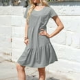 thumbnail image 4 of Xyxonk Dresses for Women Short Sleeve Flowy Swing Dress 2025 Trendy Solid Color Crewneck Beach Vocation Dresses Light Gray XL, 4 of 4