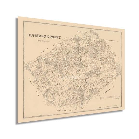 HISTORIX 1880 Navarro County Texas Map Vintage Poster Wall Art Print, 18 x 24 Inch