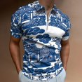 thumbnail image 2 of Blue Willow Chinoiserie Blue And White Porcelain Inspiration Men Zipper T-shirt Summer Casual Short Sleeve T-shirt Top, 2 of 7