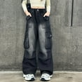 thumbnail image 2 of CAICJ98 Girl Cargo Pants Streetwear High Waist Floor Length Baggy Denim Pants Wide Leg Jeans Girls with Multi Pockets Black,11-12 Years, 2 of 5