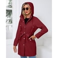 thumbnail image 2 of SWSMCLT Women's Hooded Trench Coat Slim Fit Button Down Rain Jackets Long Coats Waterproof Raincoat Spring Long Sleeve Belted Pockets Burgundy 16, 2 of 5