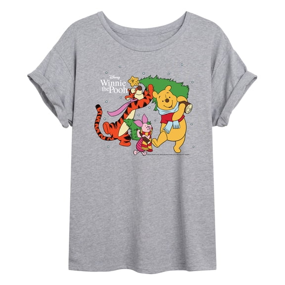 Winnie The Pooh - Christmas - Juniors Oversized Graphic T-Shirt