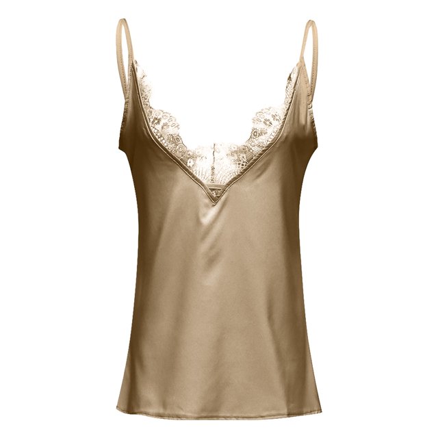 VEKDONE Womens Lace Patchwork Deep V Neck Vests Summer Loose Camisole Solid Color Party Sleeveless Tank Tops Coffee Medium