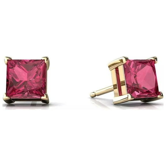 Paris Jewelry 14k Yellow Gold 2Ct Princes Cut Ruby Stud Earrings Plated | Jewelry Gift for Her Women