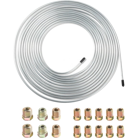 25FT Automotive 3/16 Brake Line Kit,Car Accessories,Magnetic Brake Line Replacement Tubing Coil with 16 Inverted Flare Brake Line Fittings,Fit for Automobiles,Hydraulic Brake Systems (Silver)
