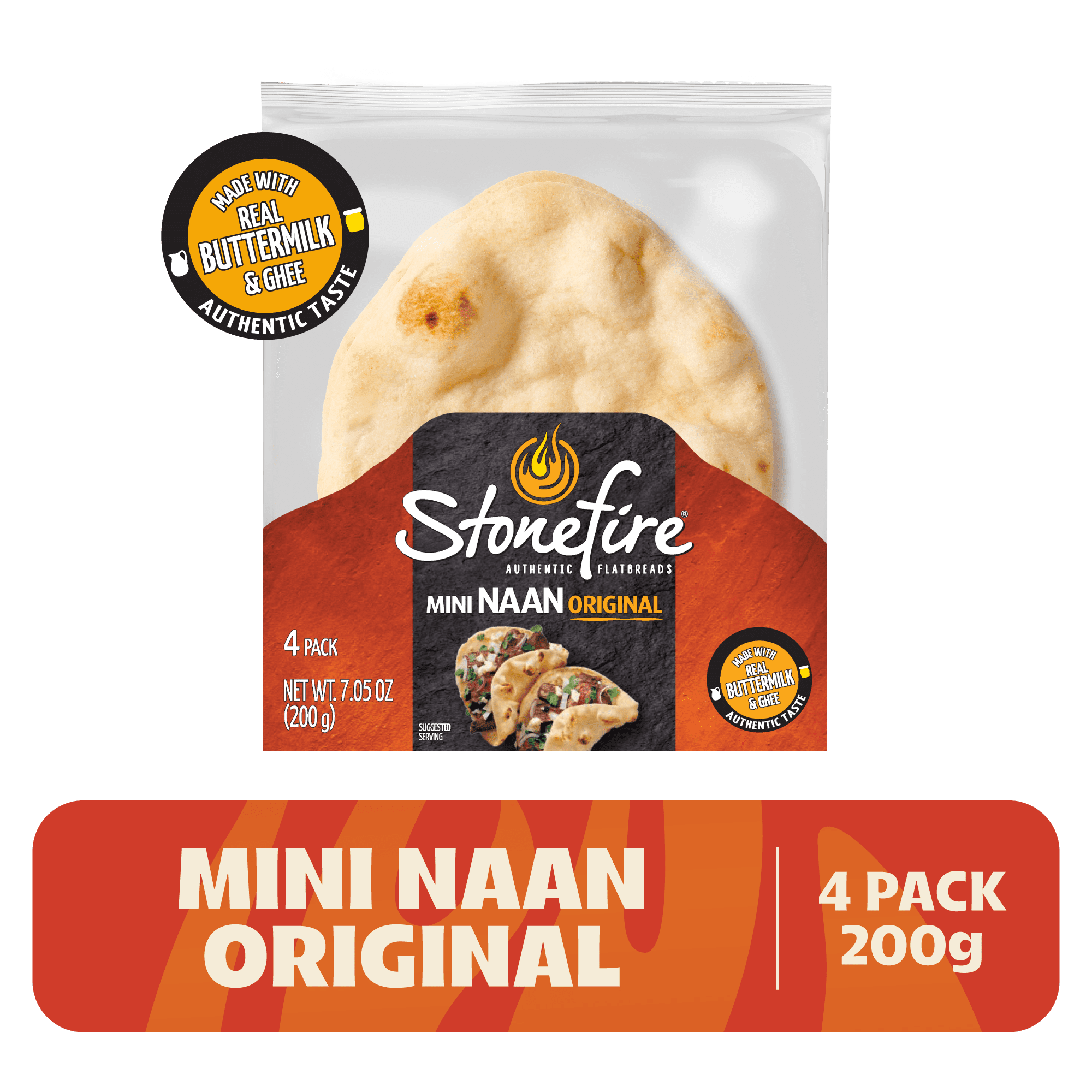 Stonefire® Original Mini Naan Bread, Shelf-Stable, Soft Flatbread for Dipping & Pizza, 7.05 oz, 4 Count