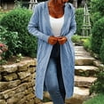 thumbnail image 2 of Lovskoo Cardigan Sweaters for Women Open Front Long Sleeve Knitwear Loose Mid-Length Irregular Lapel Cable Knit Hooded Oversized Winter Outerwear Tops Blue, 2 of 6