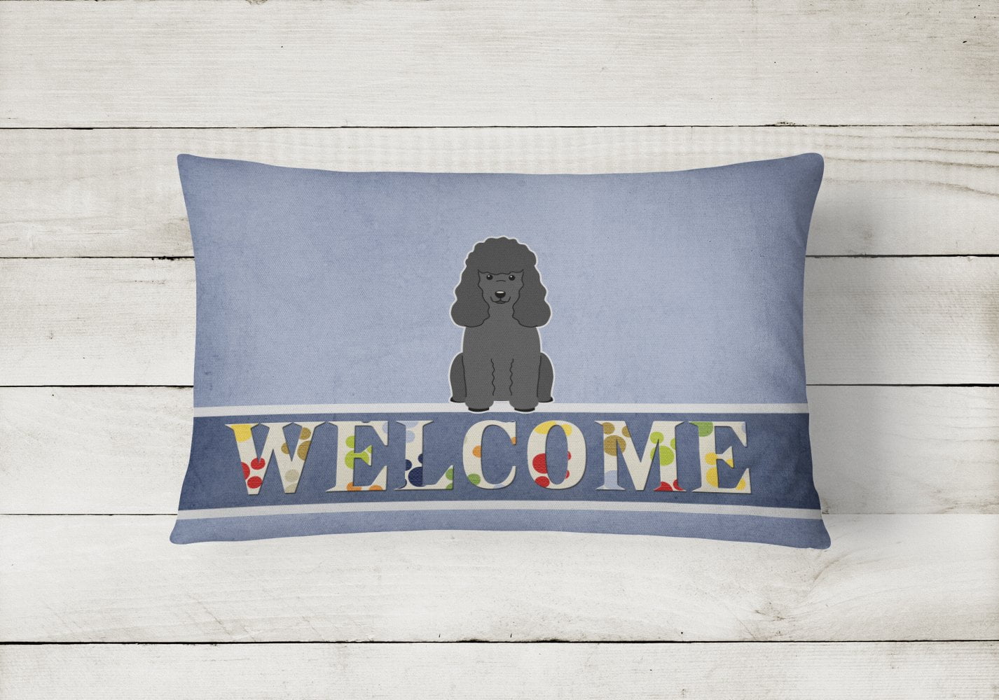 Carolines Treasures BB5652PW1216 Poodle Black Welcome Canvas Fabric Decorative Pillow, 12H x16W, multicolor
