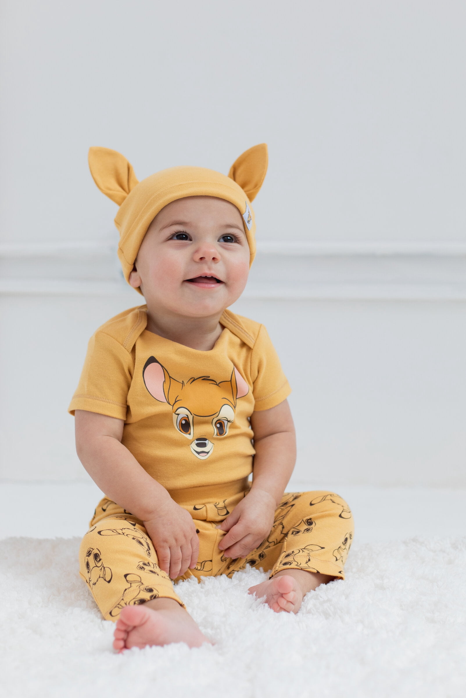 Disney Classics Bambi Infant Baby Boys or Girls Bodysuit Pants and Hat 3 Piece Outfit Set Newborn to Infant