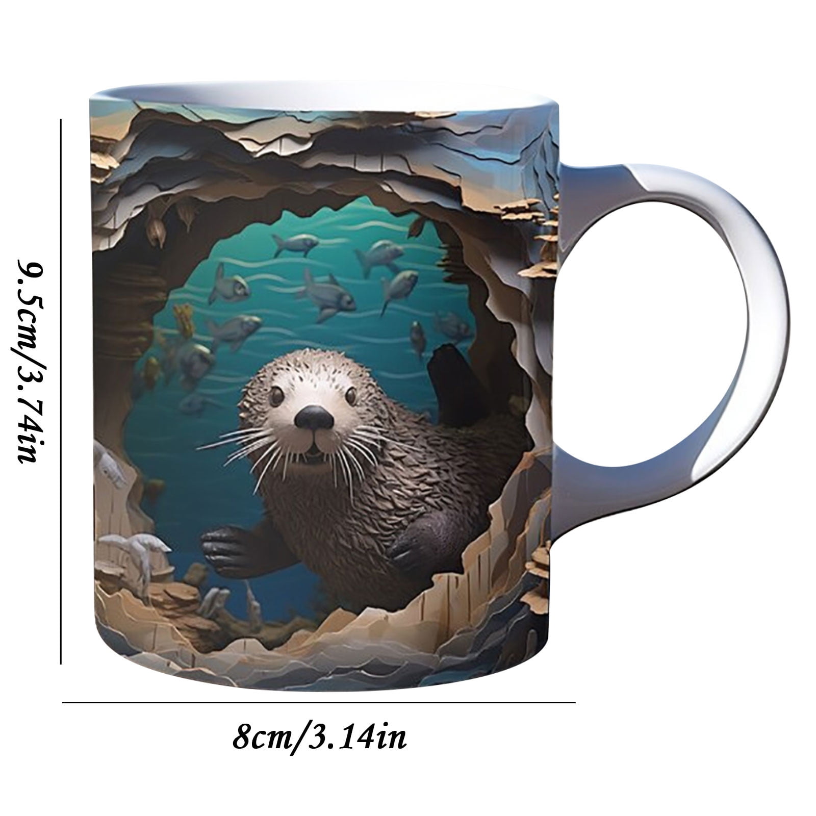 Partheme 150ml Otter Ceramic Coffee Cup, Cute Animal Shaped Mug for Espresso Shot, Microwave Dishwasher Safe, Fathers Day Gifts for Husband, A