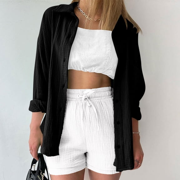 UYISJ Women Cotton Button Down Shirt Jackets Womens Lapel Collar Blouses V Neck Shirts Collared Office Work Blouses Tops L