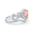 thumbnail image 2 of Two Piece Set Art Deco Pear Teardrop Ring Morganite CZ 925 Sterling Silver Size 9, 2 of 3