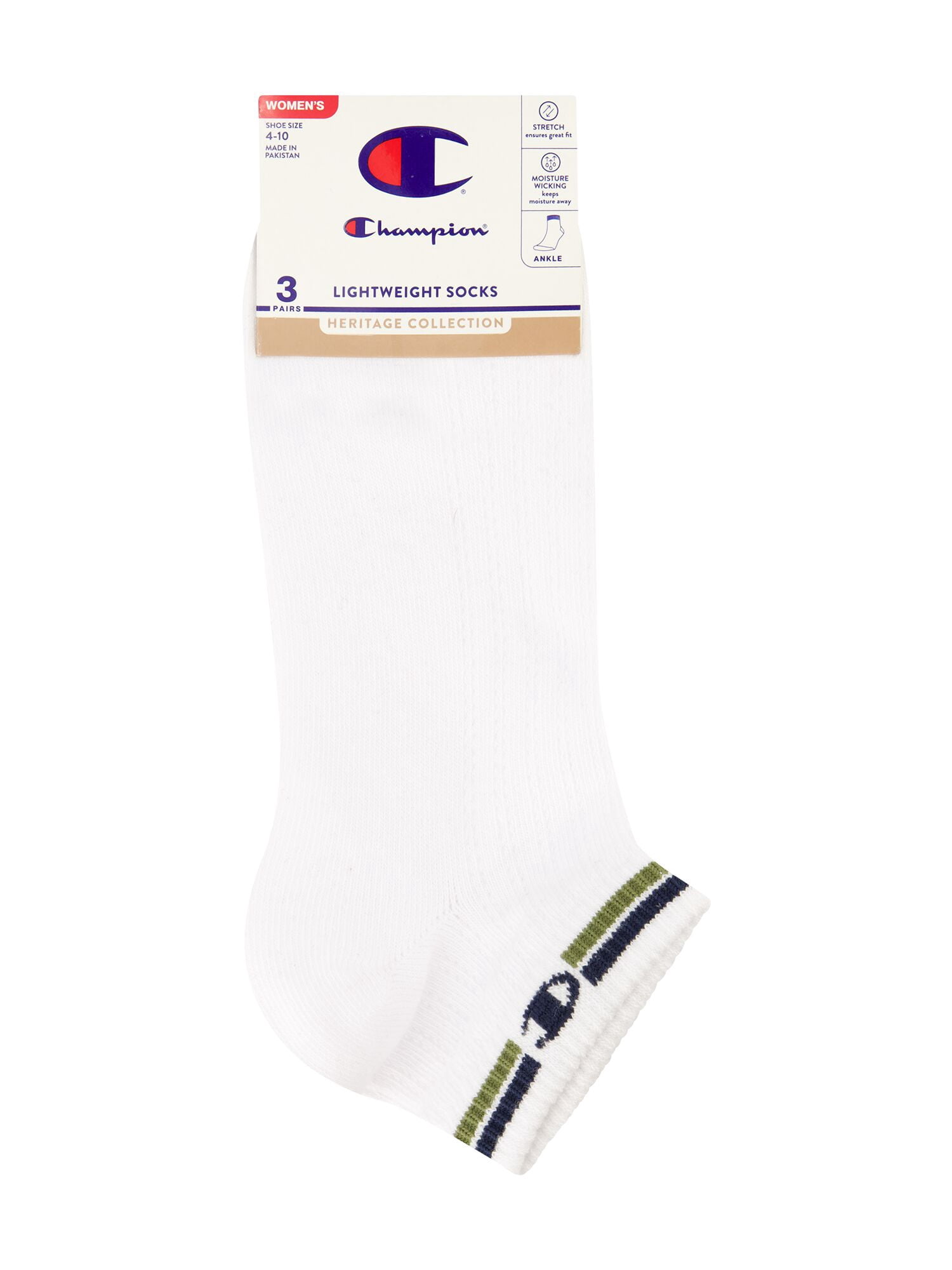 Champion Women’s Heritage Collection Lightweight Ankle Socks, 3 Pack, Sizes 4-10