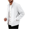 thumbnail image 4 of Mens Casual Bomber Jacket Windproof Mock Neck Full Zip Active Classic Fit Windbreaker Coat with Pockets for Fall Winter Streetwear Travel, White, L, 4 of 8