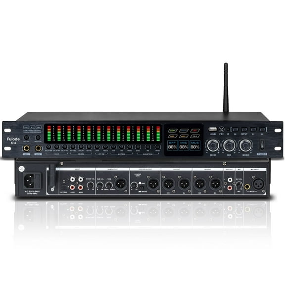FULODE K-6 Professional KTV Digital Pre-Stage Effector Anti-Howling Audio Processor Karaokeeffect ， Equipped with Bluetooth, USB