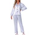 thumbnail image 1 of Pijamas de satén para mujer INSPIRE CHIC, ropa de dormir de manga larga con pantalones, conjuntos de lounge con botones y estampado floral, talla XL, rayas azules, 1 of 5