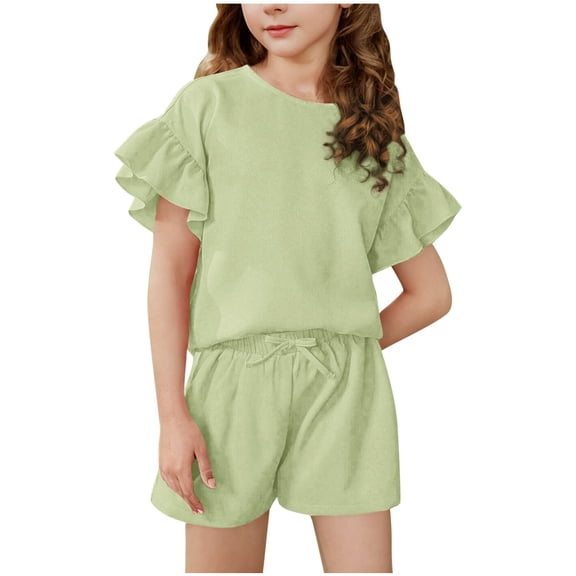 Toddler Baby Girl Outfit Newborn Girl Summer Clothes Short Sleeve T Shirt Checkerboard Top Set Elastic Waist Shorts Girls Summer Set 4-15 Years,8-9 Years