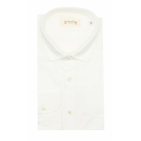 Tintoria Mattei 954 Men's White Cotton Slim Shirt With Patch Work Casual Button-Down - M