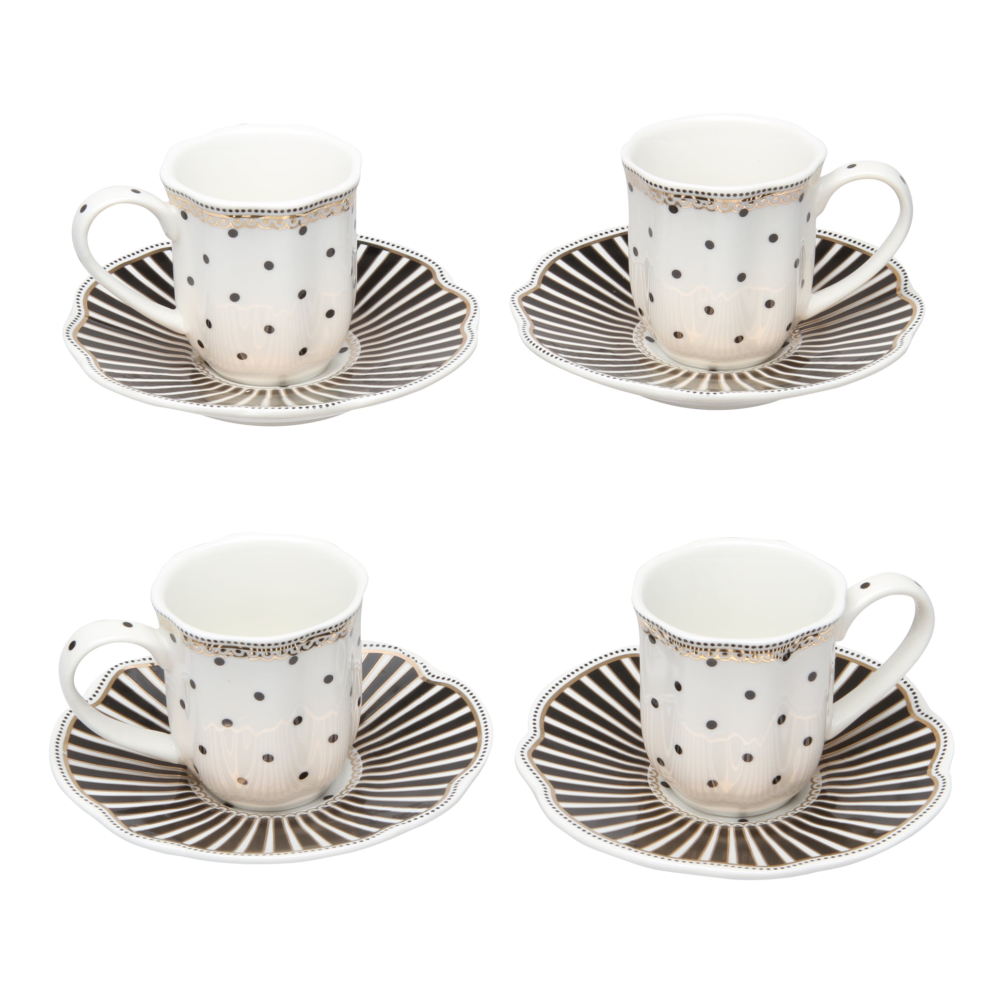 Grace Teaware Fine Porcelain Espresso Cup and Saucer Set of 4, 3Ounce