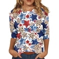 thumbnail image 2 of HAVUITYY Independence Day 3/4 Sleeve Sweaters for Womens, Plus Sized Fashion Flag Printed Crew-Neck Pullover, Women's Spring Going Out Tops for Gifts & Wear, 2 of 5