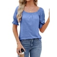 thumbnail image 3 of ZXSXSY Women's Scoop Neck Short Sleeve Elastic Cuff Solid Color Top, 3 of 7