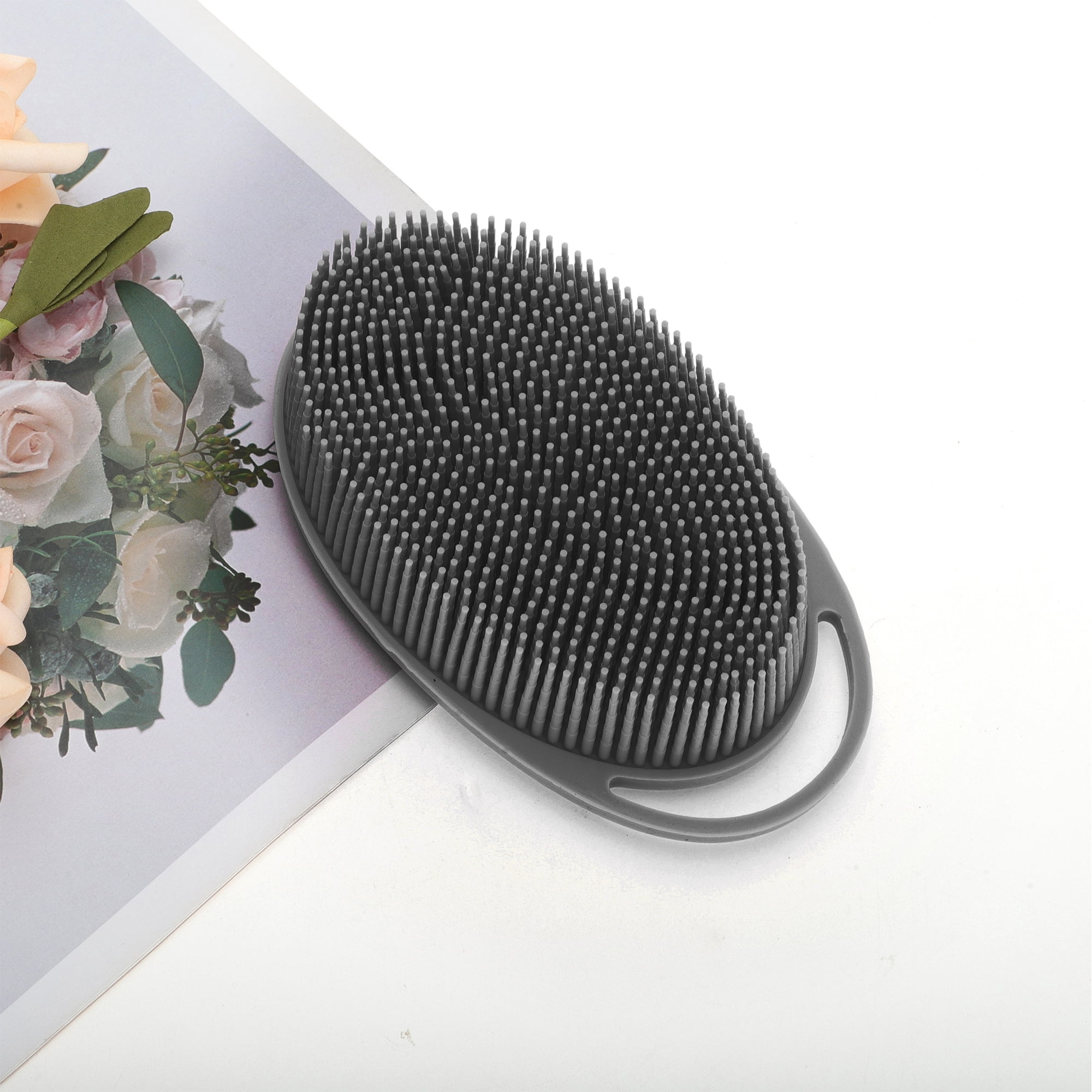 Unique Bargains Hangable Oval Bath Brush Shower Brush 1 Pc Black