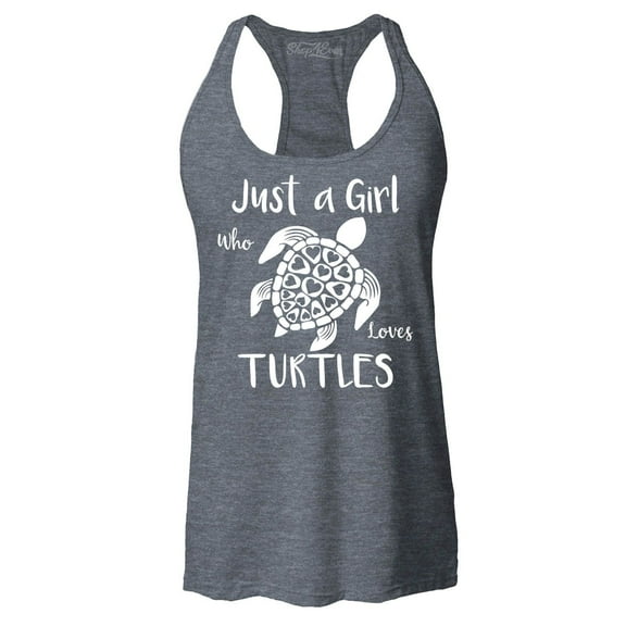 Shop4Ever Women's Just A Girl Who Loves Turtles Racerback Tank Top Medium Charcoal