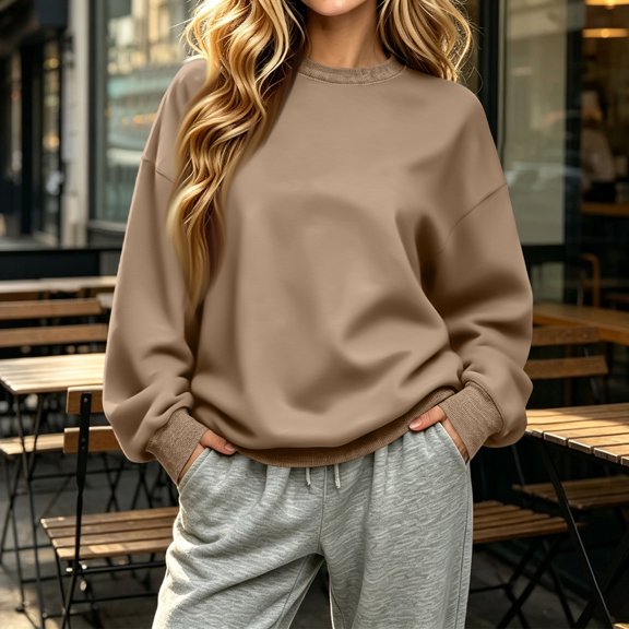 Stralyhd Womens Oversized Sweatshirt Crewneck Loose Casual Long Sleeve Pullover Shirts Y2k Soft Fall Winter Outfits Camel L