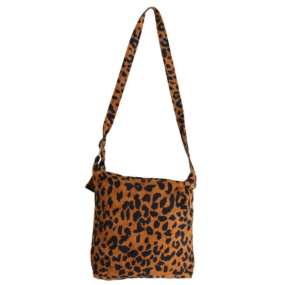 Phenofice Corduroy Leopard Printed Shoulder Bag Assorted Color Casual Tote Pouch for Storage 1Pc