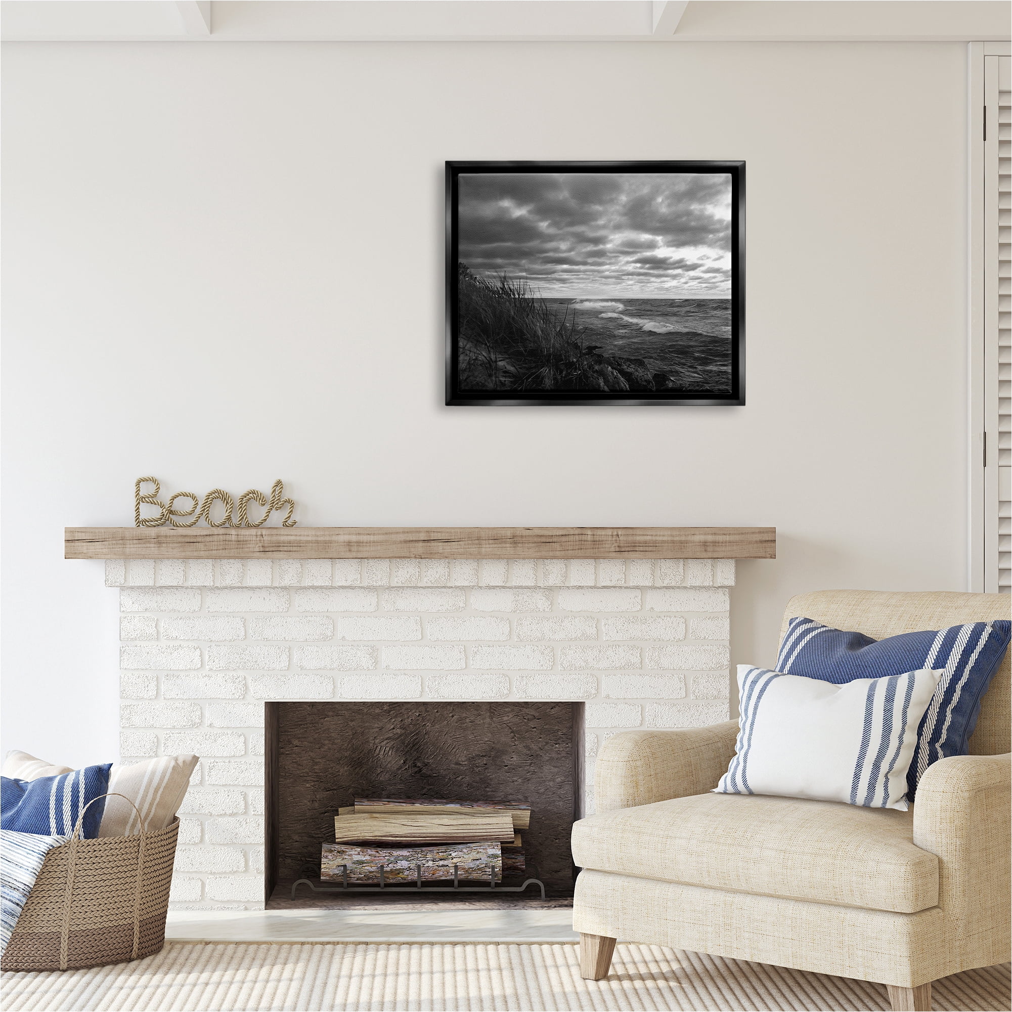 Stupell Industries Stormy Sea Photography Landscape Photography Black Floater Framed Canvas Art Print Wall Art, 31 x 25