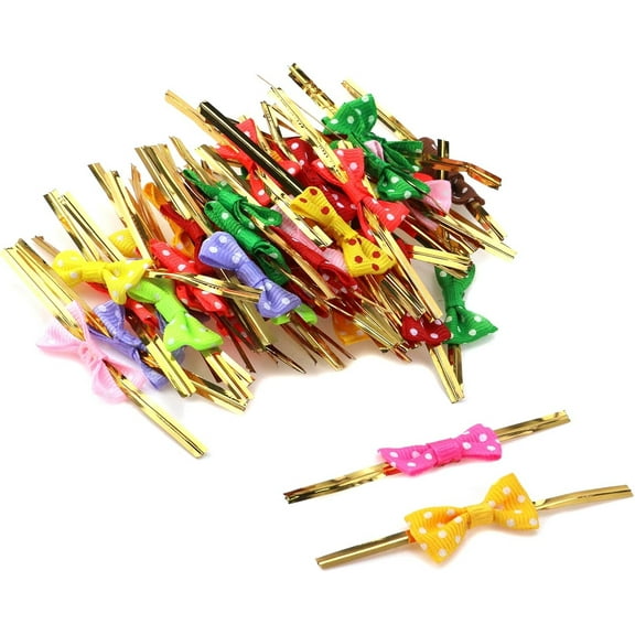 200Pcs Satin Ribbon Twist Tie Bows,3.15 IN Pretied Bows with Twist Ties,Mini DIY Twist Bow for Baked Food,Cake Pops,Crafts,Gift