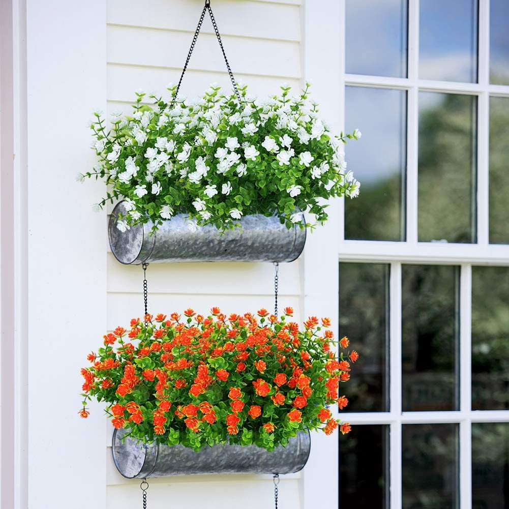 GRNSHTS 20 Bundles Outdoor Artificial Flowers UV Resistant Fake Boxwood Plants, Faux Greenery for Indoor Outside Hanging Plants Garden Porch Window Box Home Wedding Farmhouse Décor (White)
