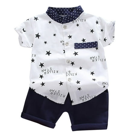 

Toddler Kids Baby Boys Star Letter Gentleman Shirt Tops Shorts Outfits Set