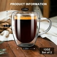 thumbnail image 2 of Baalaka 12oz Double Wall Insulated Borosilicate Glass Mugs Set of 2, for Coffee, Cappuccino, Latte, Kitchen & Travel, 2 of 7
