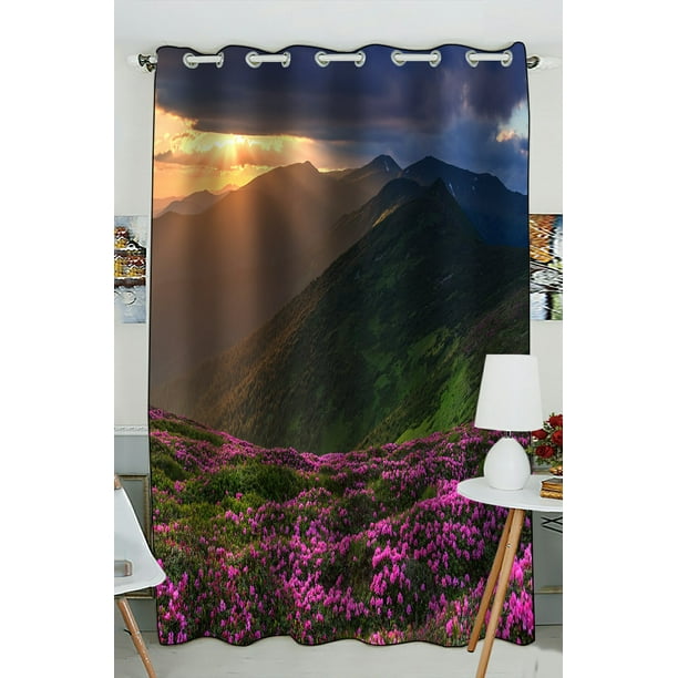Phfzk Landscape Nature Scenery Window Curtain, Beautiful Sunset In The Mountains Window Curtain