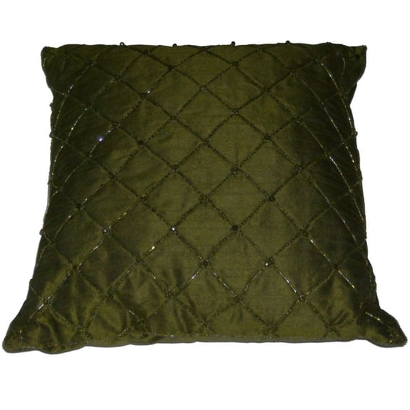 Spencer Beaded Green Holiday Throw Pillow Lattice Bead Accent Cushion