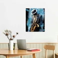 thumbnail image 2 of JEUXUS Abstract Jazz Musician Framed Canvas Wall Art Saxophone Musical Instrument Picture Giclee Retro Artwork Home Decor Stretched and Framed for Bedroom Living Room Dance 16x20in 12x16 in, 2 of 4