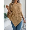 thumbnail image 4 of Arlun Poncho Knitted Cape Shawl Sweaters for Women Elegant Wrap V-Neck Cable Knit Hollow out Pullovers Loose Fit Comfortable Solid Color Sweater Tops Khaki S, 4 of 5